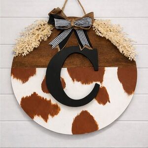 Rustic Cow Print Wall Hanging with Monogram